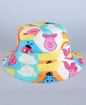 Babyhug Disney Cotton Woven Summer Cap With Winnie The Pooh Print Multicolor -  Diameter 16 cm