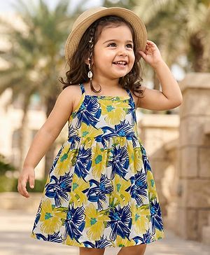 Babyhug Single Jersey Knit Sleeveless Frock With Floral Print - Multicolor