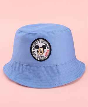 Babyhug Disney Cotton Woven Summer Cap with Mickey Mouse Patch Detailing Light Blue - Diameter 23 cm