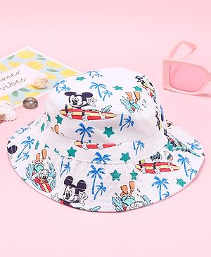 Babyhug Disney Bucket Hat with Mickey Mouse Family Print White - Diameter 17.5 cm