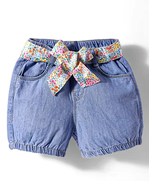 Babyhug Mid
                              Thigh Washed Denim Shorts With Belt -
                              Blue