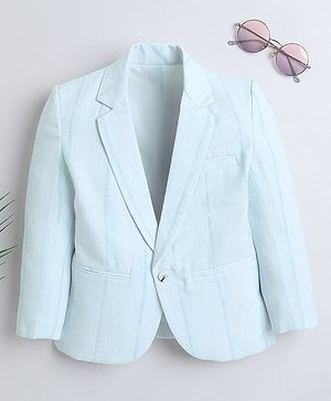 Ministitch Linen Full Sleeves Striped Blazer - Sky Blue