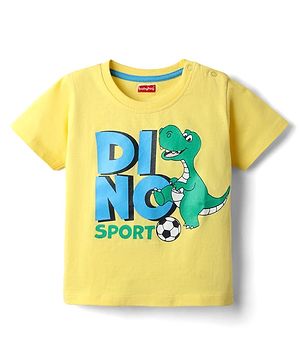 Babyhug Cotton Knit Half Sleeves T-Shirt with Dino Print - Yellow