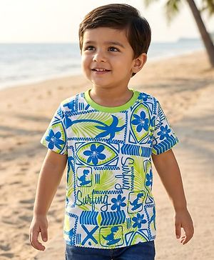 Babyhug Cotton Knit Half Sleeves T-Shirt with Beach Theme Print - Light Green