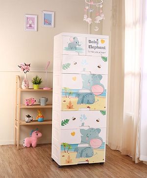 Babyhug 7 Layer High Density Plastic Storage Cabinet with Baby Elephant Print - White