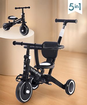Babyhug Most Advanced 5 in 1 Baby Cycle Mini Marvel Tricycle with Adjustable Parent Handle - Black