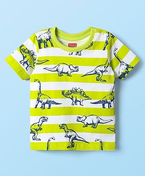 Babyhug Cotton Knit Half Sleeves T-Shirt With Dino Print - Limegreen