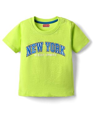 Babyhug Cotton Knit Half Sleeves T-Shirt with New York Print - Limegreen