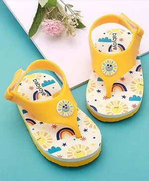 Babyoye Velcro Closure Flip Flops With
                      Rainbow Print - Yellow