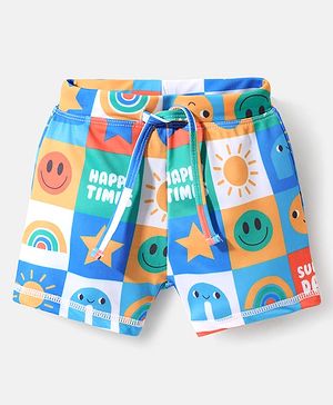 Babyhug Water Repellant Swimming Trunk With Smiley Print - Blue