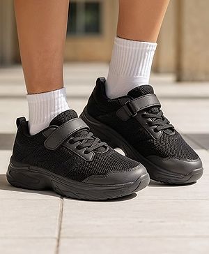 Pine Kids School Shoes with Velcro Closure - Black