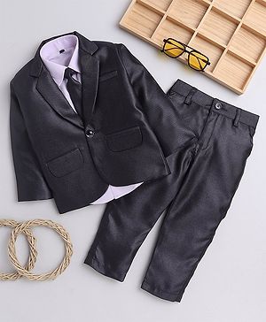 Lil' Homies Jacquard Full Sleeves Solid 3 Piece Party Suit With Tie Set - Burgandy