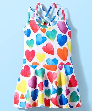 Babyhug Water Repellant Sleeveless Swimsuit With Heart Print - White