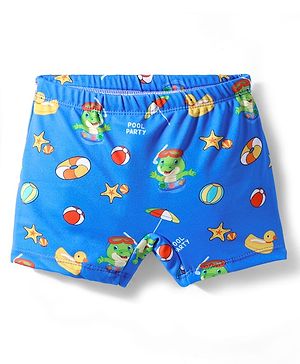 Babyhug Water Above Knee Length Repellent Swimming Trunk with Beach Theme & Animal Print - Blue
