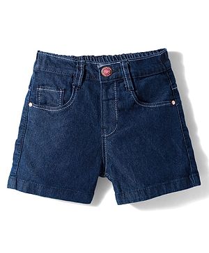 Babyhug Denim Mid Thigh Washed Shorts With Stretch - Navy Blue