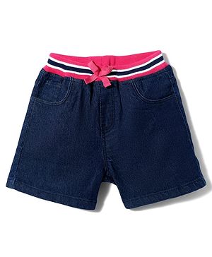 Babyhug Mid Thigh Denim Washed Shorts - Navy Blue