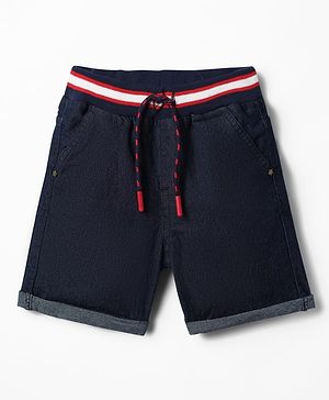 Babyhug Denim Mid Thigh Washed Ribbed Shorts - Navy Blue