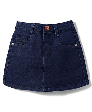 Babyhug Mid Thigh Denim Washed Skirt With Stretch - Navy Blue