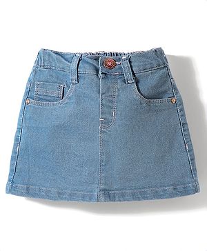 Babyhug Mid Thigh Denim Washed Skirt With Stretch - Light Blue
