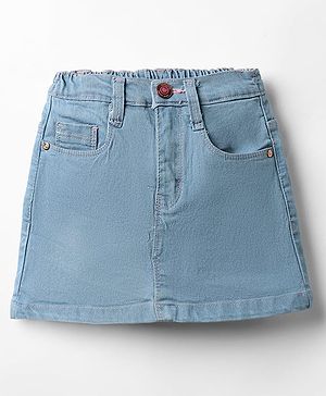 Babyhug Mid Thigh Denim Washed Skirt With Stretch - Blue