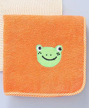 Babyhug Cotton Terry Woven Bath Towel With Frog Embroidery L 102 x B 51 cm - Orange