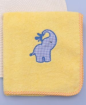 Babyhug Cotton Woven Towel With Elephant Embroidery L 101 x B 47 cm - Yellow