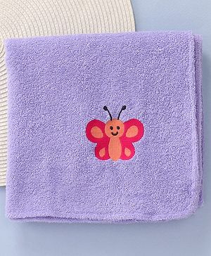 Babyhug Terry Cotton Woven Towel with Butterfly Embroidery L 91 x B 41 cm - Purple