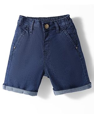 Babyhug Denim Mid Thigh Washed Shorts With Stretch - Navy Blue
