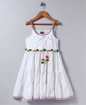 Twisha Tiered Dress With Braided Straps - White