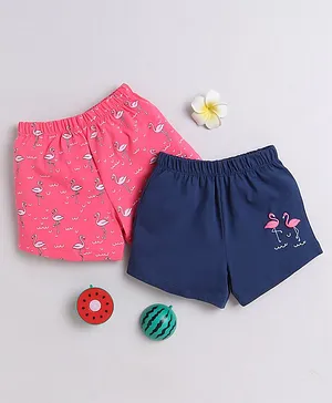 BUMZEE Cotton Woven Above Knee Length
                              Shorts with Flamingo Print Pack of 2 -
                              Navy Blue & Blue
