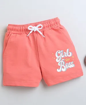 BUMZEE
                              Cotton Woven Above Knee Length Shorts with
                              Text Print - Coral