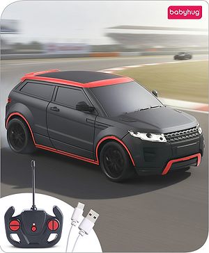 Babyhug 1:24 C-Type Rechargeable Remote Control Racing Car |Black-Red Finish| Gifting Car for 4 years + Kids| BIS Certified - Black