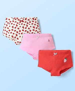 Pine Kids Cotton Elastane Knit Hipsters With Strawberry Print Pack of 3 (Color May Vary)