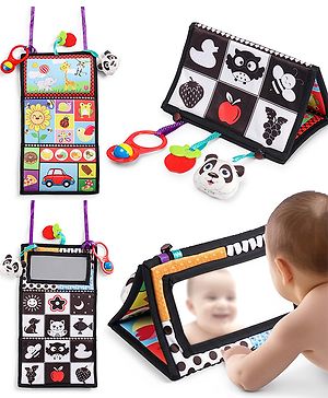 Babyhug Tummy Time Baby Toy for 4-15 months| Vibrant Color with 1 Mirror 2 Rattles and 2 Teethers| Sensory Play |Visual Stimulation| Cognitive Development and Motor Skills- White & Black