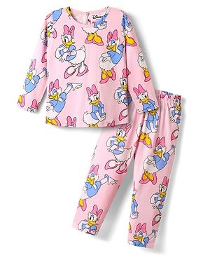 Babyhug Disney Single Jersey Knit Full Sleeves Co-ords Night Suit with Daisy Duck Graphics - Pink