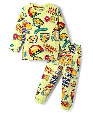Babyhug Disney Single Jersey Knit Full Sleeves Night Suit with Lion King Graphics - Yellow