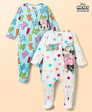 Babyhug Disney 100% Cotton Knit Full Sleeves Sleepsuits With Minnie Mouse Family Graphics Pack Of 2-Multicolor
