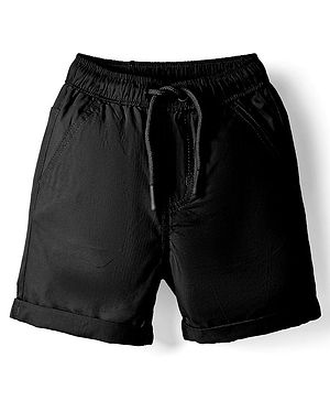 Babyhug Cotton Woven Solid Coloured Shorts - Black