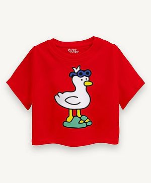 Guugly Wuugly Super Soft Combed Compact Cotton Knit Half Sleeves Skin Friendly Duck Printed Crop Top -Red