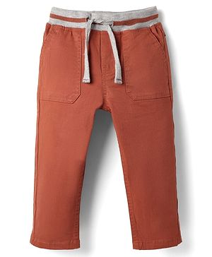 Babyhug Twill Woven Full Length Solid Coloured Trousers With Stretch - Rust Orange