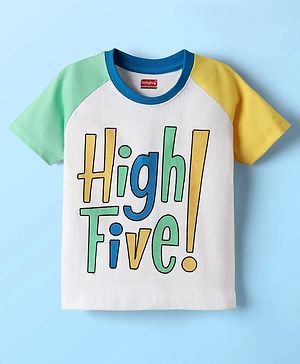 Babyhug Cotton Knit Half Raglan Sleeves T-Shirt with Text Print - White