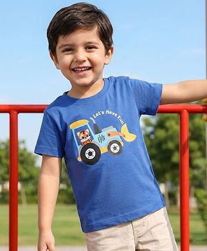 Babyhug Cotton Knit Half Sleeves T-Shirt with Tiger Print - Blue