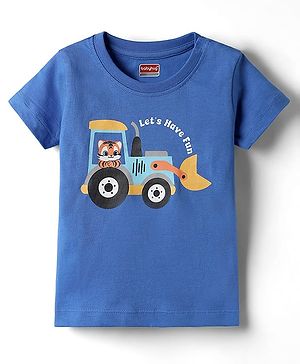 Babyhug Cotton Knit Half Sleeves T-Shirt with Tiger Print - Blue