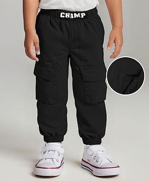 Babyhug Woven Full Length Solid Colour Parachute Pant - Black