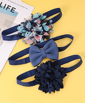 Babyhug Free Size Head Band With Floral & Bow Applique Pack Of 3 - Navy Blue