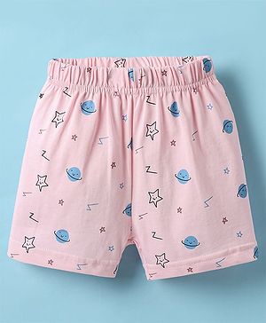 Ollypop Sinker Knit Above Knee Length Shorts With Space Theme Print - Baby Pink