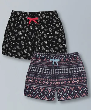 Plum Tree Pure Cotton Pack Of 2
                              Paisley & Floral Printed Shorts -
                              Black & Navy Blue