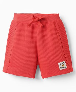 Babyhug Terry Cotton Knit Knee Length Shorts With Text Print - Red