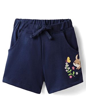 Babyhug Cotton Single Jersey Knit Knee Length Shorts With Bunny & Floral Print - Navy Blue