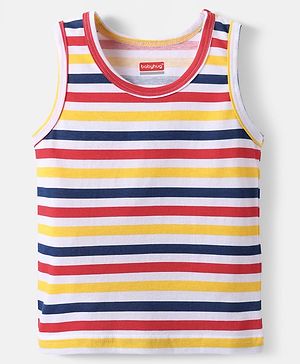 Babyhug 100% Cotton Single Jersey Knit Sleeveless Sando With Stripes - Yellow